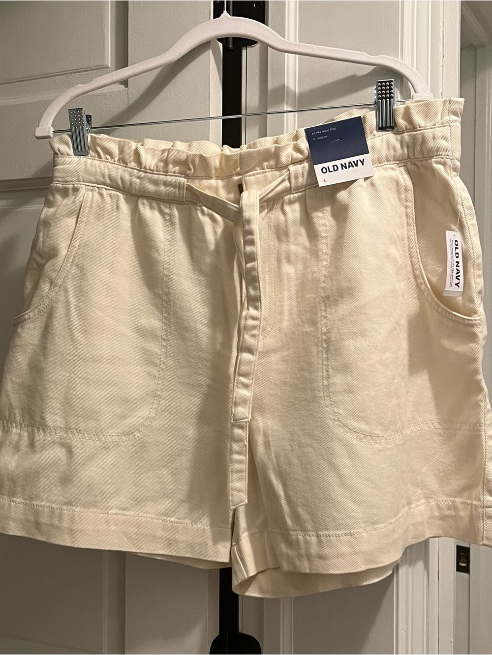 Old Navy Cream High-Waist Utility Shorts